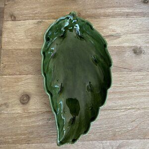 MANCER Green Stoneware Palm Leaf Bowl Serving Dish Tropical Tiki Made in Italy